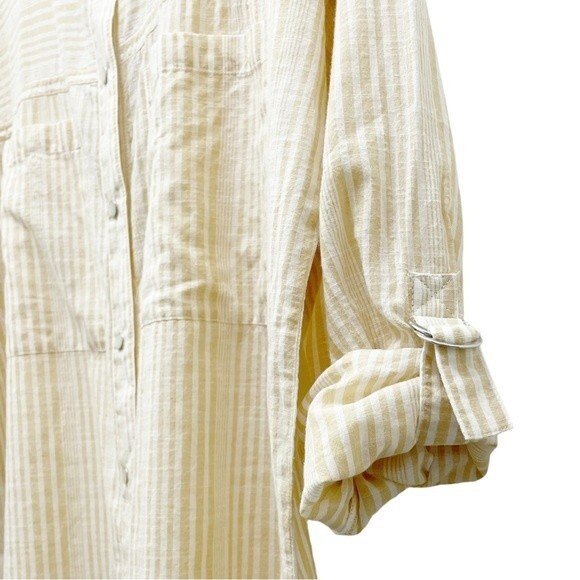 NWT Wrap London Striped Cotton Snap Front Oversized Blouse Tuscan Sun Size 6 NEW - Picture 7 of 15